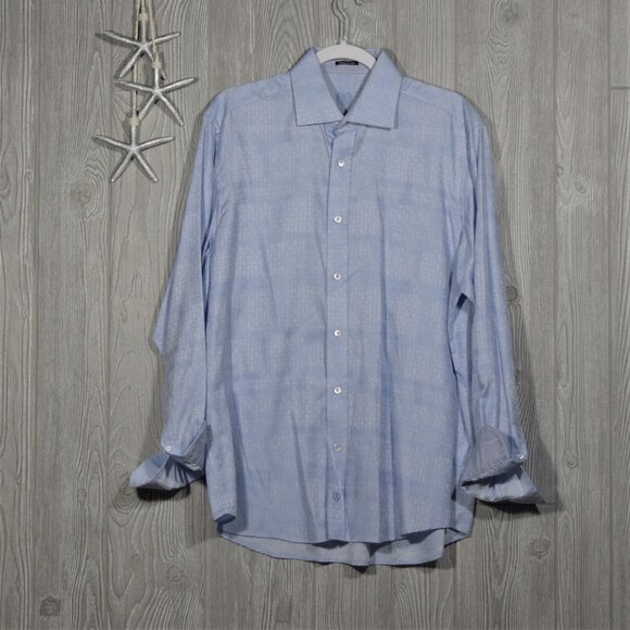 BUGATCHI Dress Shirt Flip Cuffs Blue Size Large - Picture 1 of 8